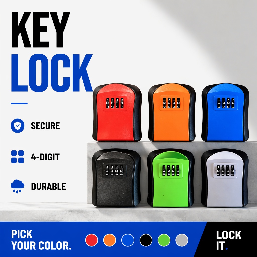 Lockbox Key Secure - กล่องเก็บกุญแจกันน้ำแบบติดผนัง ABS หนา ป้องกันการโจรกรรม ล็อค 4